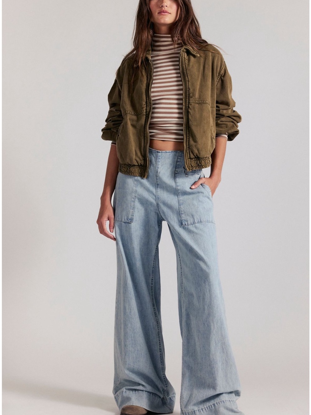 We The Free Light Blue Denim Elastic Waist Pants